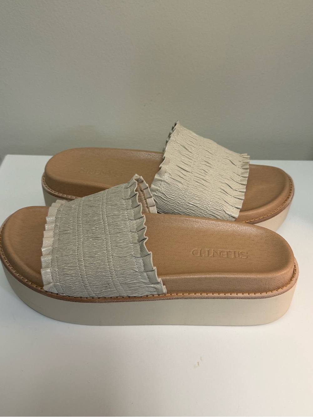 Anthropologie Silent D Cream Platform Sandals